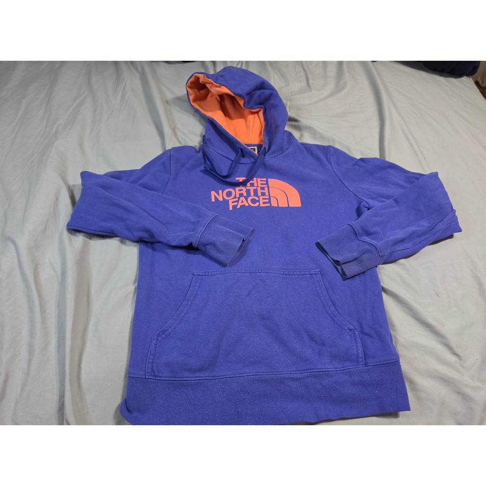 The North Face Womens Purple Orange Logo Pullover Hoodie Sweatshirt Small